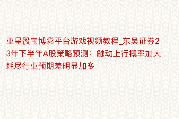 亚星骰宝博彩平台游戏视频教程_东吴证券23年下半年A股策略预测：触动上行概率加大 耗尽行业预期差明显加多